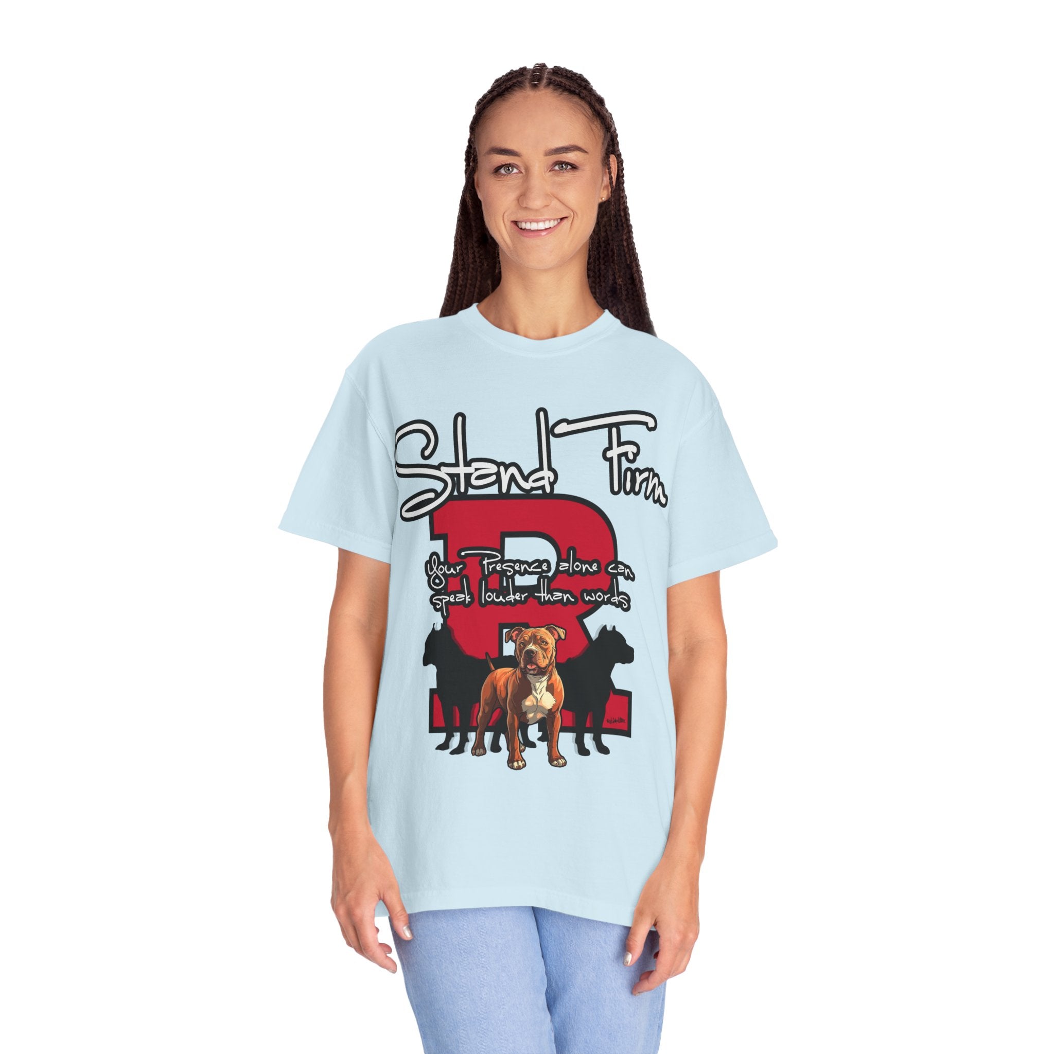 Stand Firm, Red Label Clothing, Unisex Dog Lover T-shirt, Comfortable Graphic Tee, Pet Owner Gift, Casual Daily Wear, Unique Dog Apparel