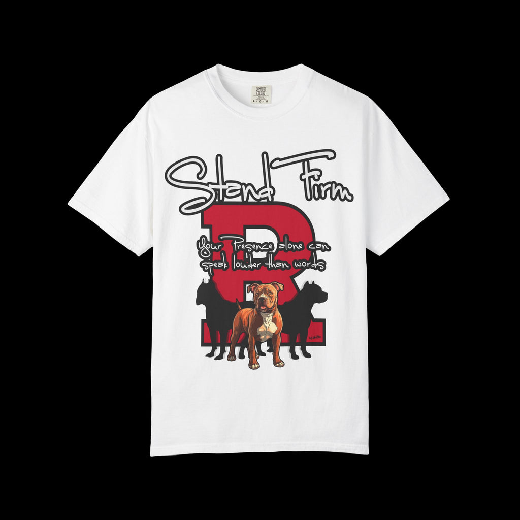 Stand Firm, Red Label Clothing, Unisex Dog Lover T-shirt, Comfortable Graphic Tee, Pet Owner Gift, Casual Daily Wear, Unique Dog Apparel