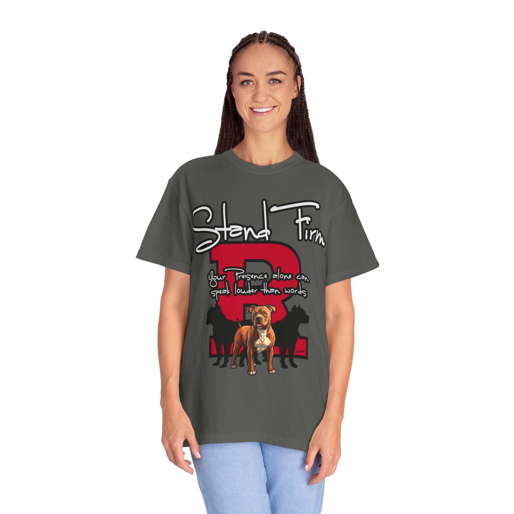 Stand Firm, Red Label Clothing, Unisex Dog Lover T-shirt, Comfortable Graphic Tee, Pet Owner Gift, Casual Daily Wear, Unique Dog Apparel