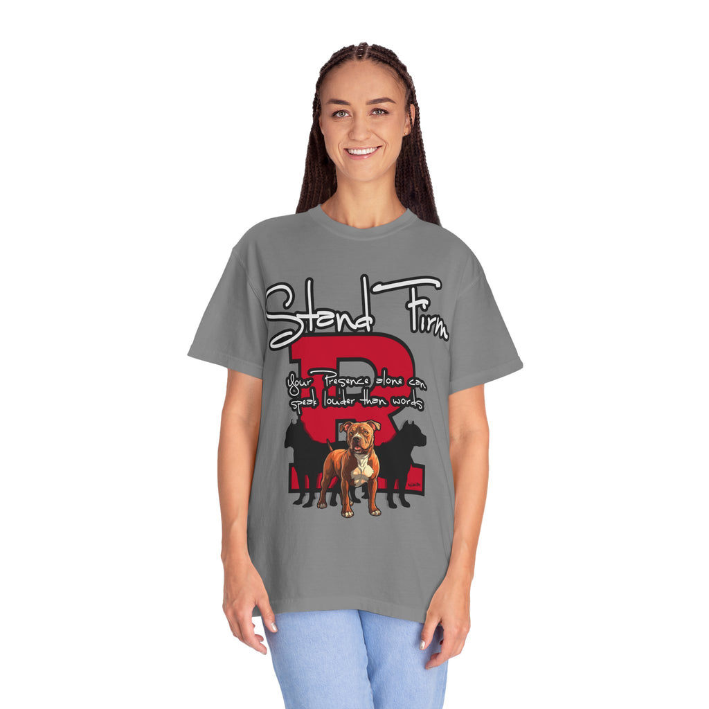 Stand Firm, Red Label Clothing, Unisex Dog Lover T-shirt, Comfortable Graphic Tee, Pet Owner Gift, Casual Daily Wear, Unique Dog Apparel