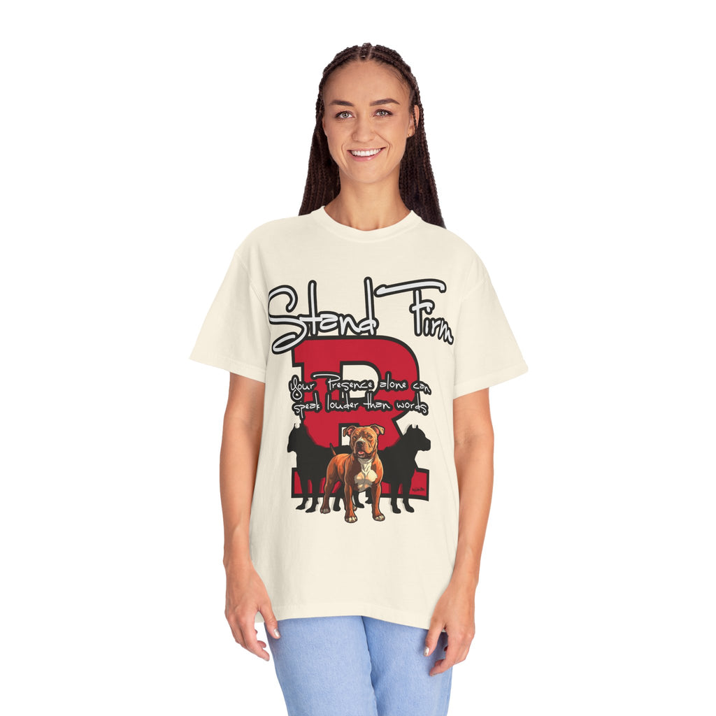 Stand Firm, Red Label Clothing, Unisex Dog Lover T-shirt, Comfortable Graphic Tee, Pet Owner Gift, Casual Daily Wear, Unique Dog Apparel