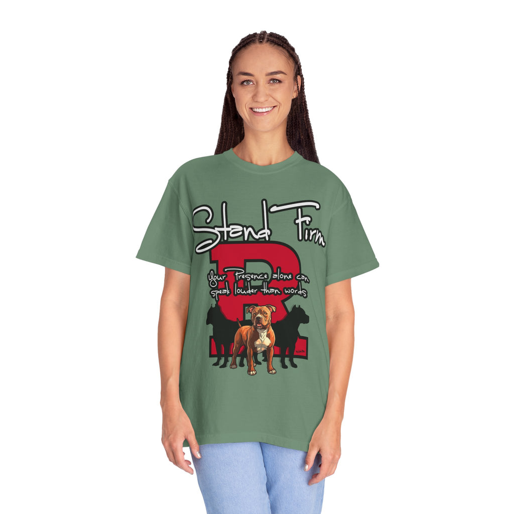 Stand Firm, Red Label Clothing, Unisex Dog Lover T-shirt, Comfortable Graphic Tee, Pet Owner Gift, Casual Daily Wear, Unique Dog Apparel