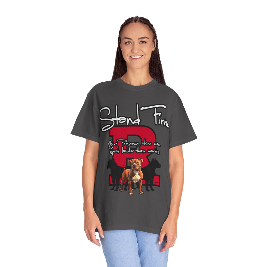 Stand Firm, Red Label Clothing, Unisex Dog Lover T-shirt, Comfortable Graphic Tee, Pet Owner Gift, Casual Daily Wear, Unique Dog Apparel