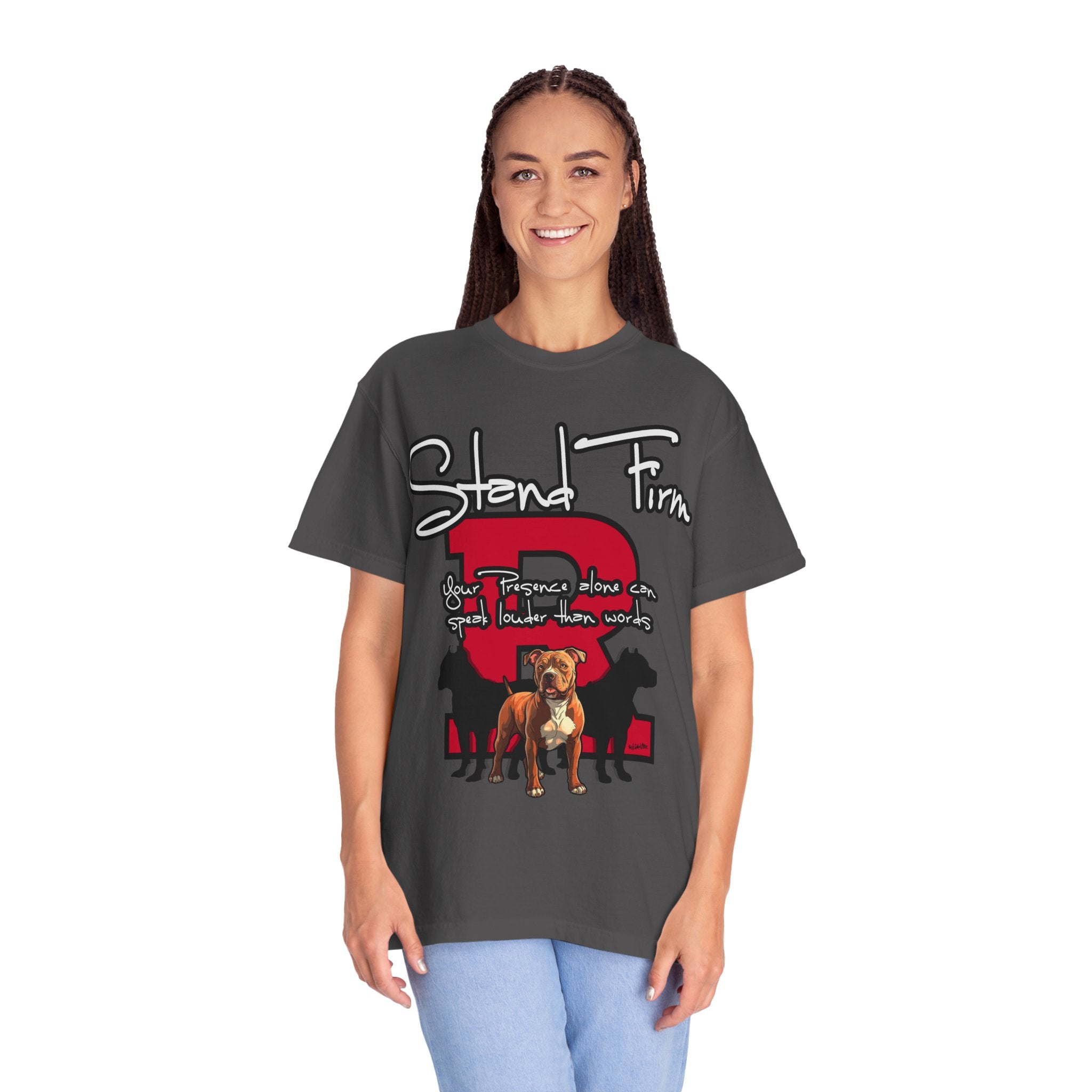 Stand Firm, Red Label Clothing, Unisex Dog Lover T-shirt, Comfortable Graphic Tee, Pet Owner Gift, Casual Daily Wear, Unique Dog Apparel