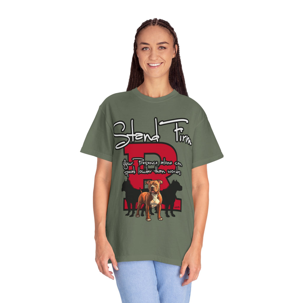 Stand Firm, Red Label Clothing, Unisex Dog Lover T-shirt, Comfortable Graphic Tee, Pet Owner Gift, Casual Daily Wear, Unique Dog Apparel