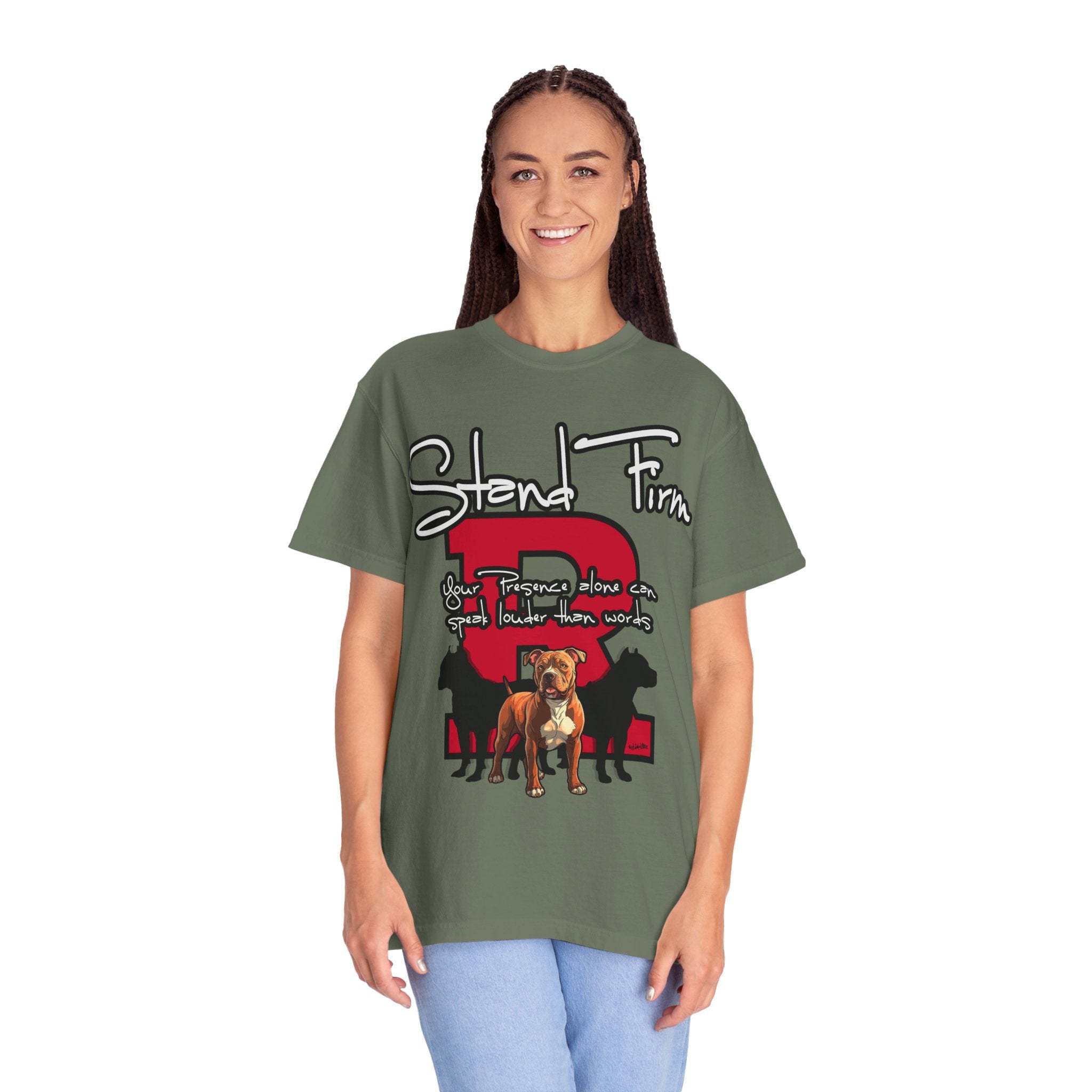 Stand Firm, Red Label Clothing, Unisex Dog Lover T-shirt, Comfortable Graphic Tee, Pet Owner Gift, Casual Daily Wear, Unique Dog Apparel