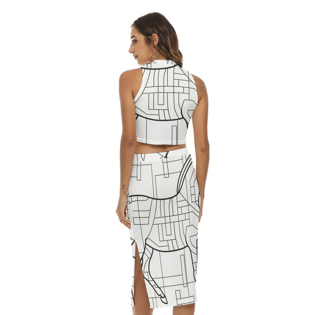 Geometric print Tank Top & Split High Skirt Set