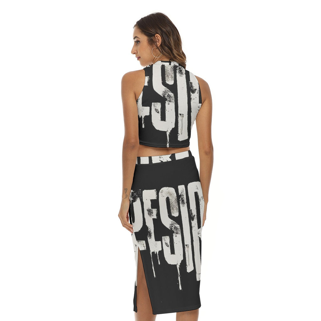 Urban Print Tank Top & Split High Skirt Set