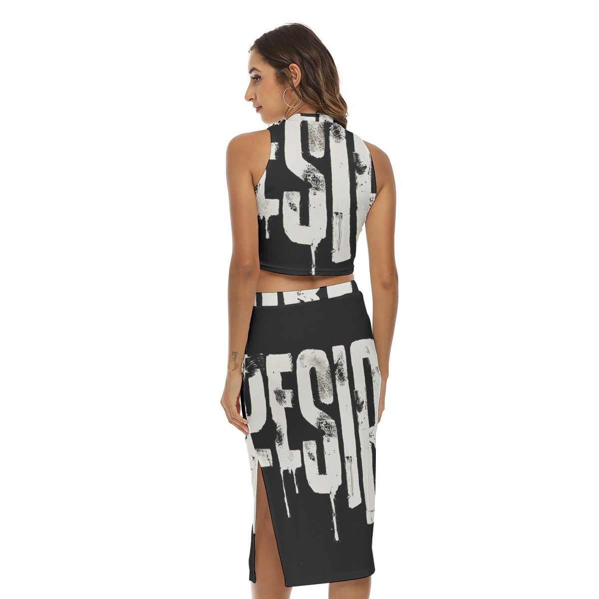 Urban Print Tank Top & Split High Skirt Set