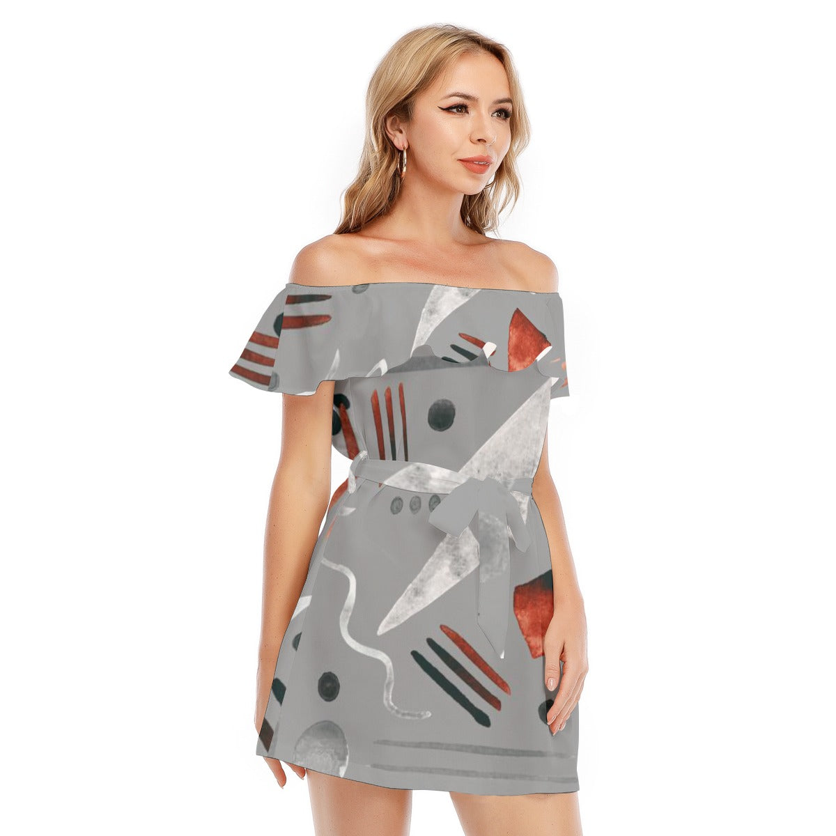 Gray Matter Off-shoulder Dress With Ruffle
