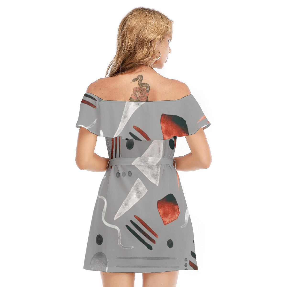 Gray Matter Off-shoulder Dress With Ruffle