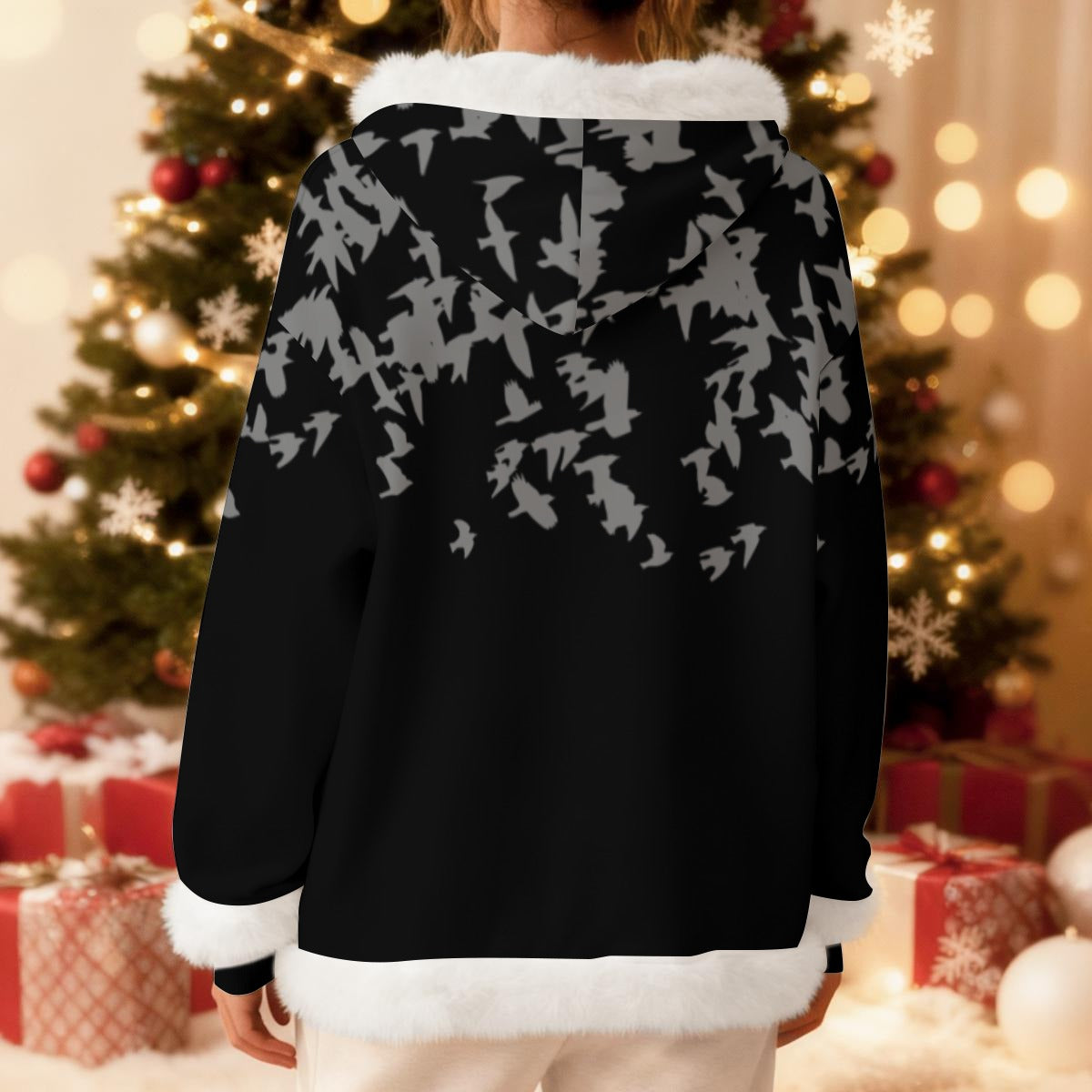 Gray Goose Fleece Hoodie With Decorative Trim