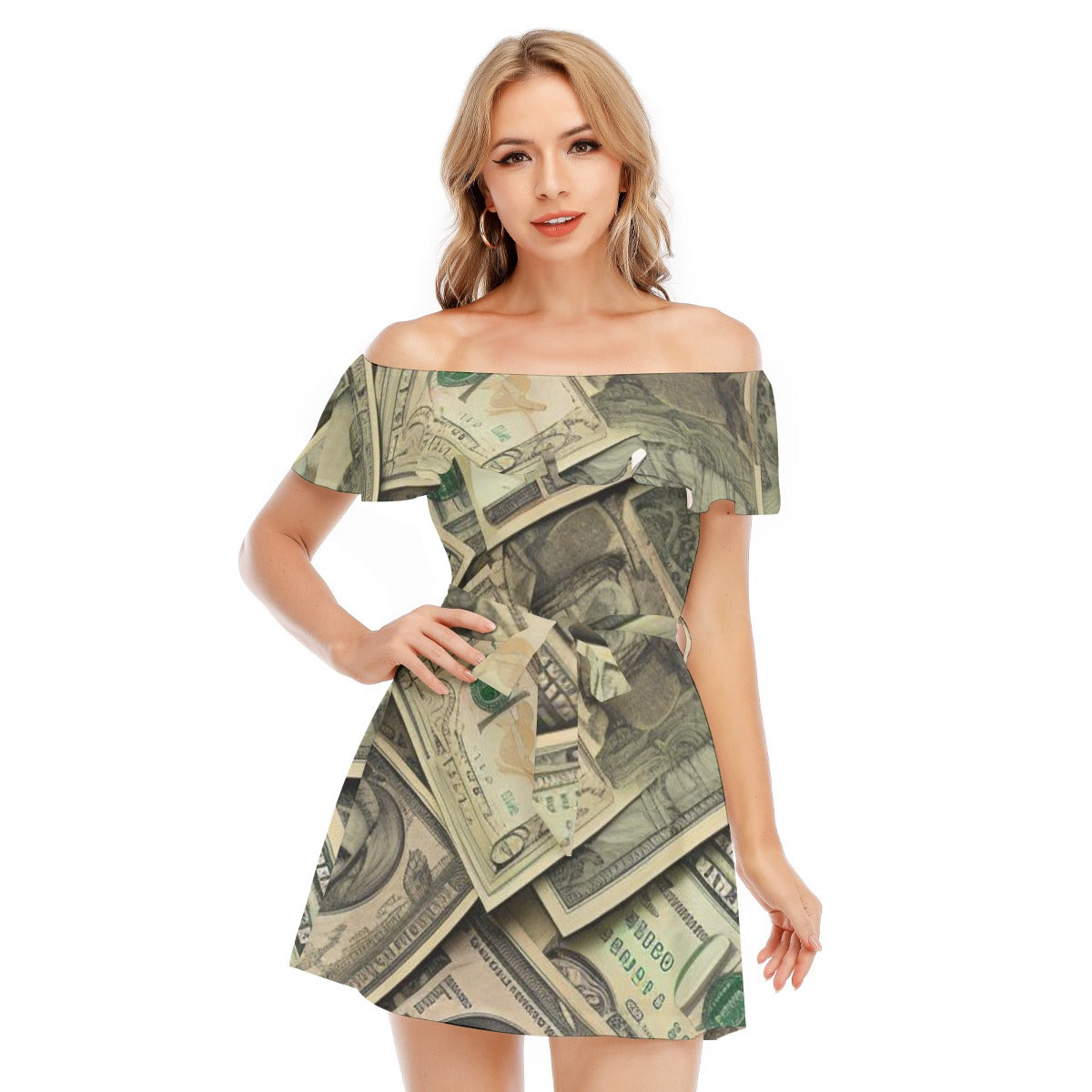 fetti Off-shoulder Dress With Ruffle