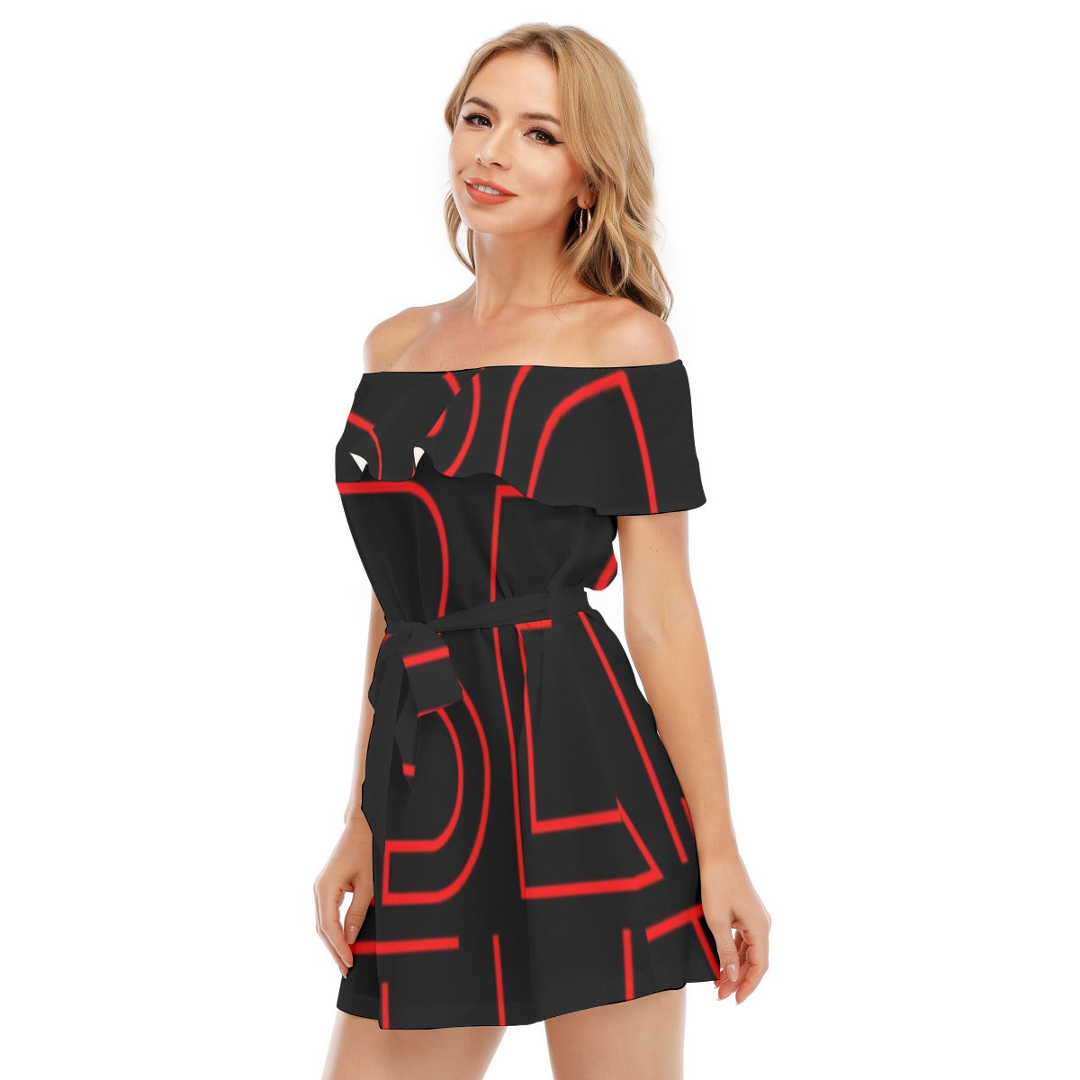 Red Label Clthg Print Off-shoulder Dress With Ruffle
