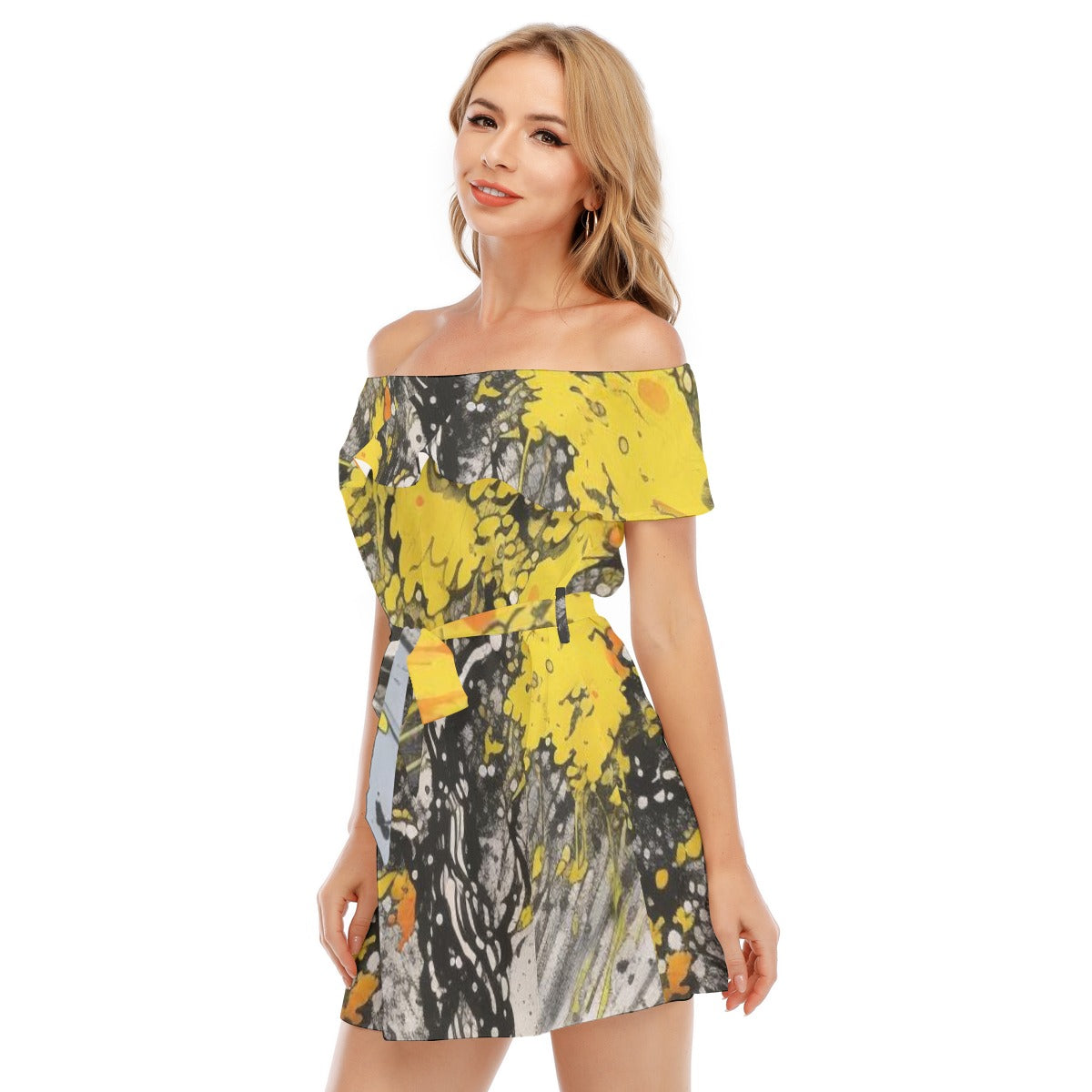 Autumn Stone Off-shoulder Dress With Ruffle