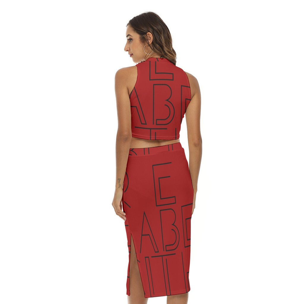 Red Label Wired lettering print Tank Top & Split High Skirt Set
