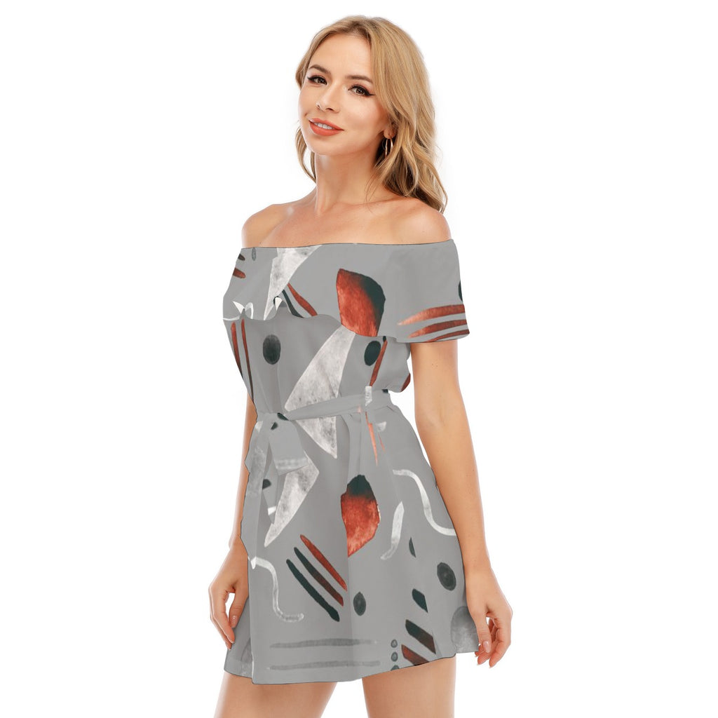 Gray Matter Off-shoulder Dress With Ruffle