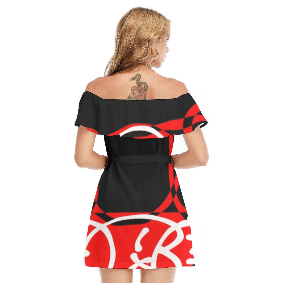 Red Label's Graffiti Off-shoulder Dress With Ruffle