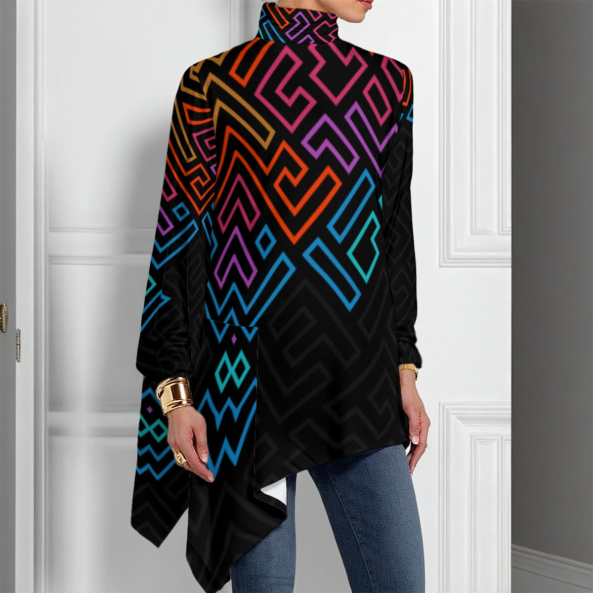 GeoShape Turtleneck T-shirt With Sloping Hem