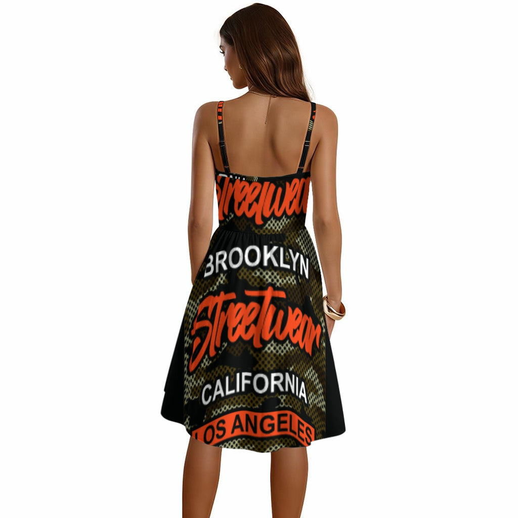 City print Spaghetti Strap Dress