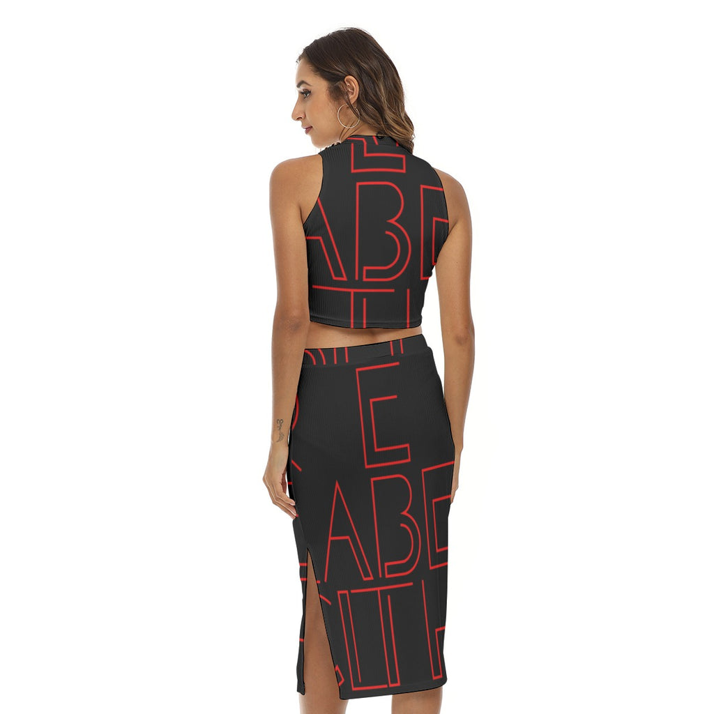 Red Label Wird lettering print Tank Top & Split High Skirt Set