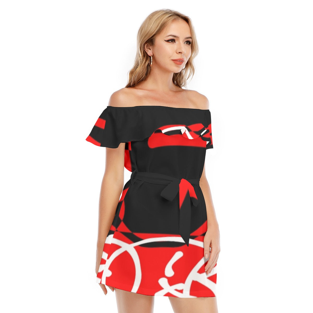 Red Label's Graffiti Off-shoulder Dress With Ruffle