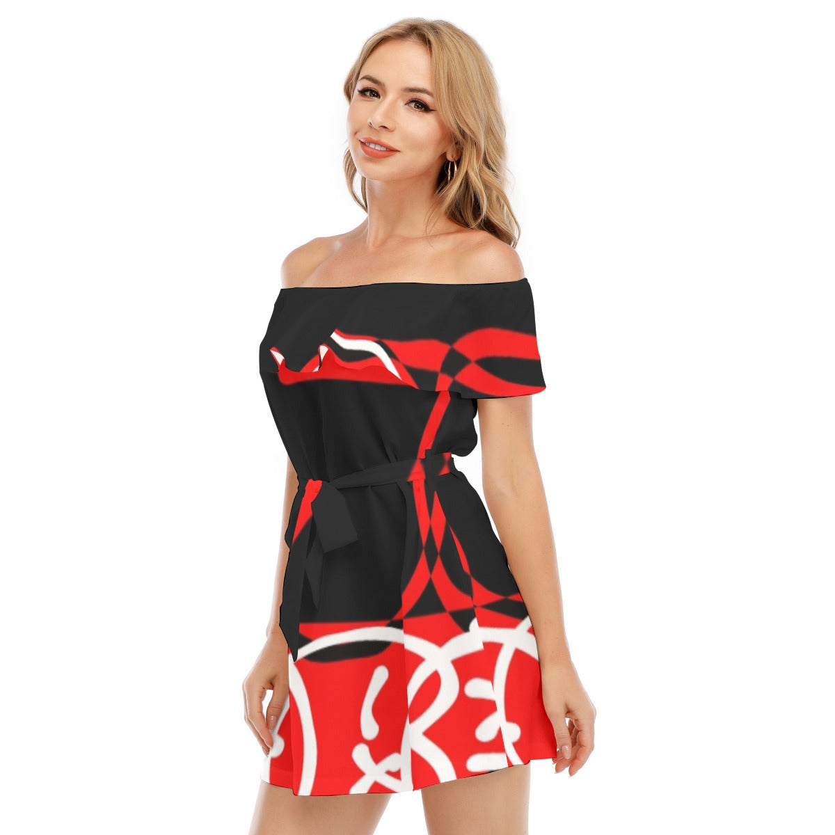 Red Label's Graffiti Off-shoulder Dress With Ruffle