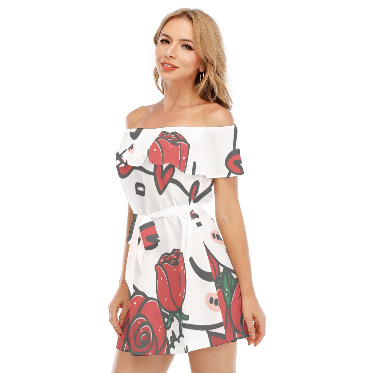 Rosey Posey Off-shoulder Dress With Ruffle