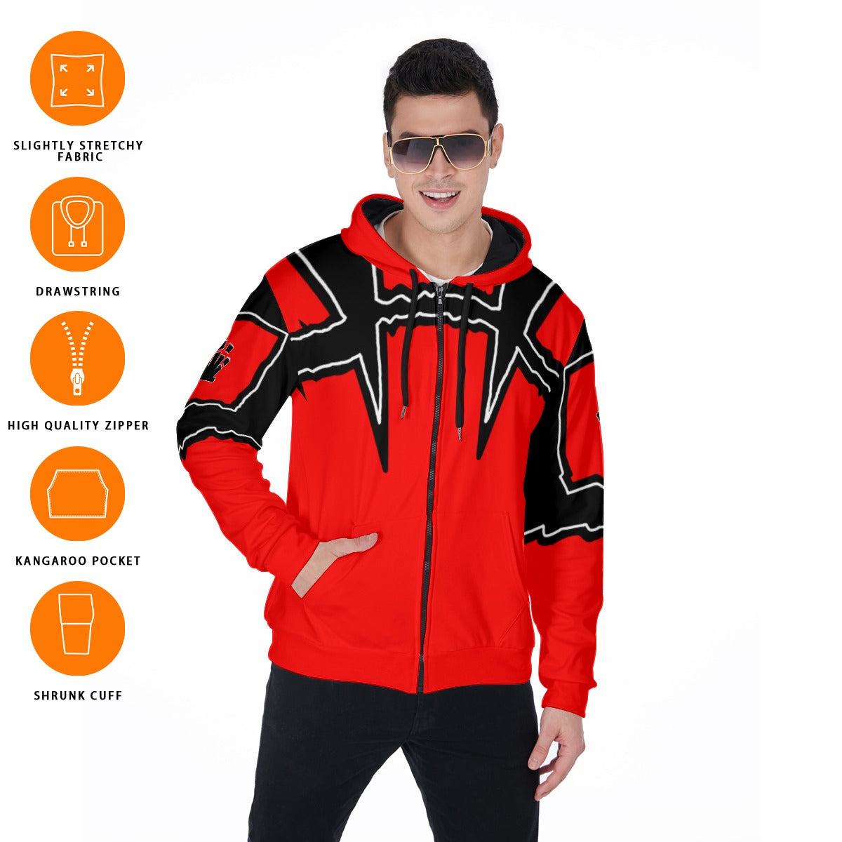 Red Label Crown Signature Zip Up Hoodie With Pocket