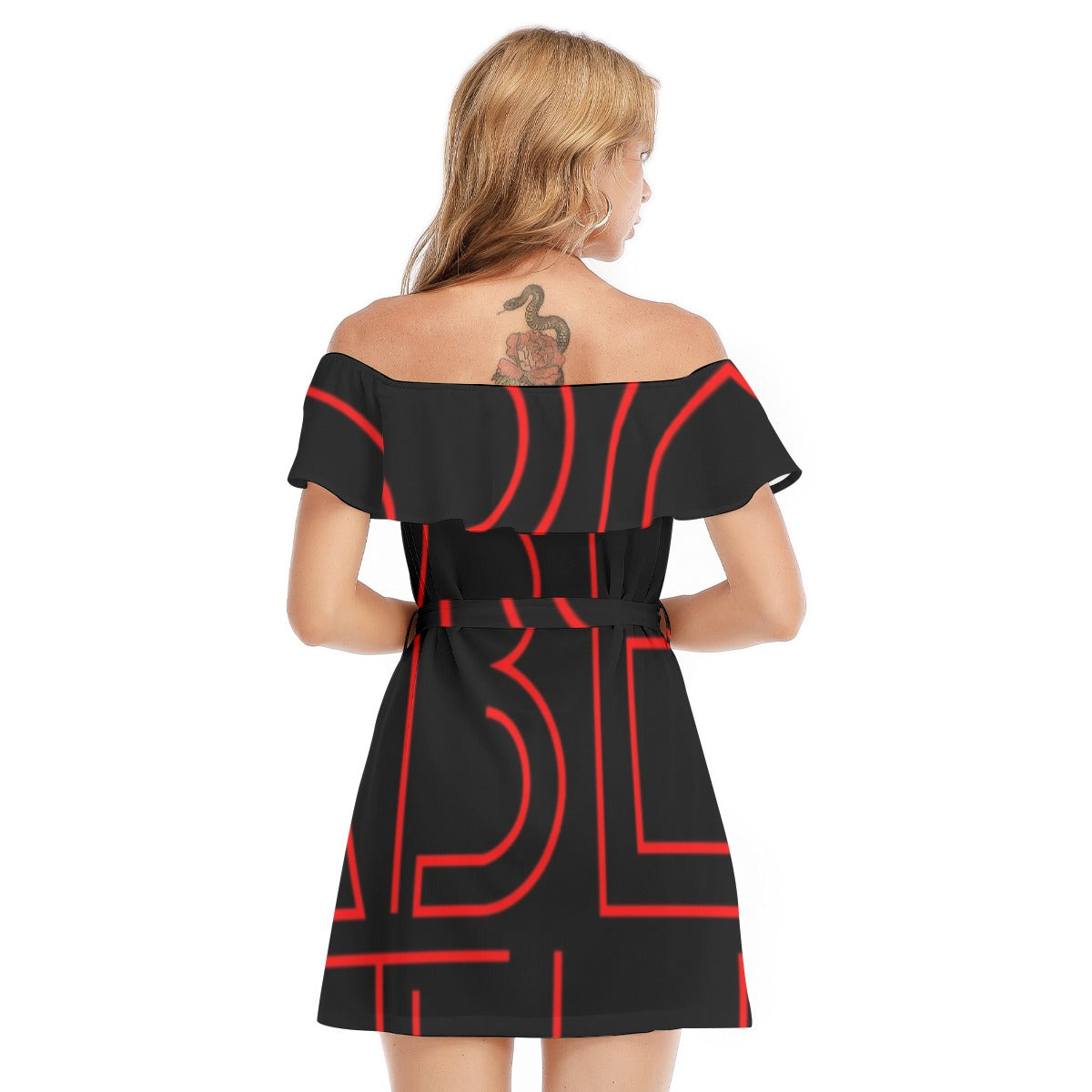 Red Label Clthg Print Off-shoulder Dress With Ruffle