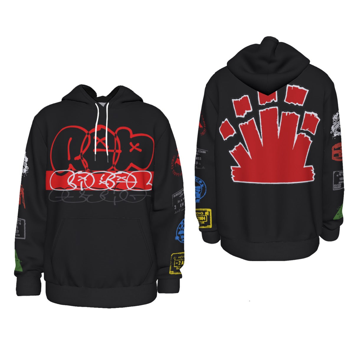 Red Label Graffiti & Crown Thicken Pullover Hoodie