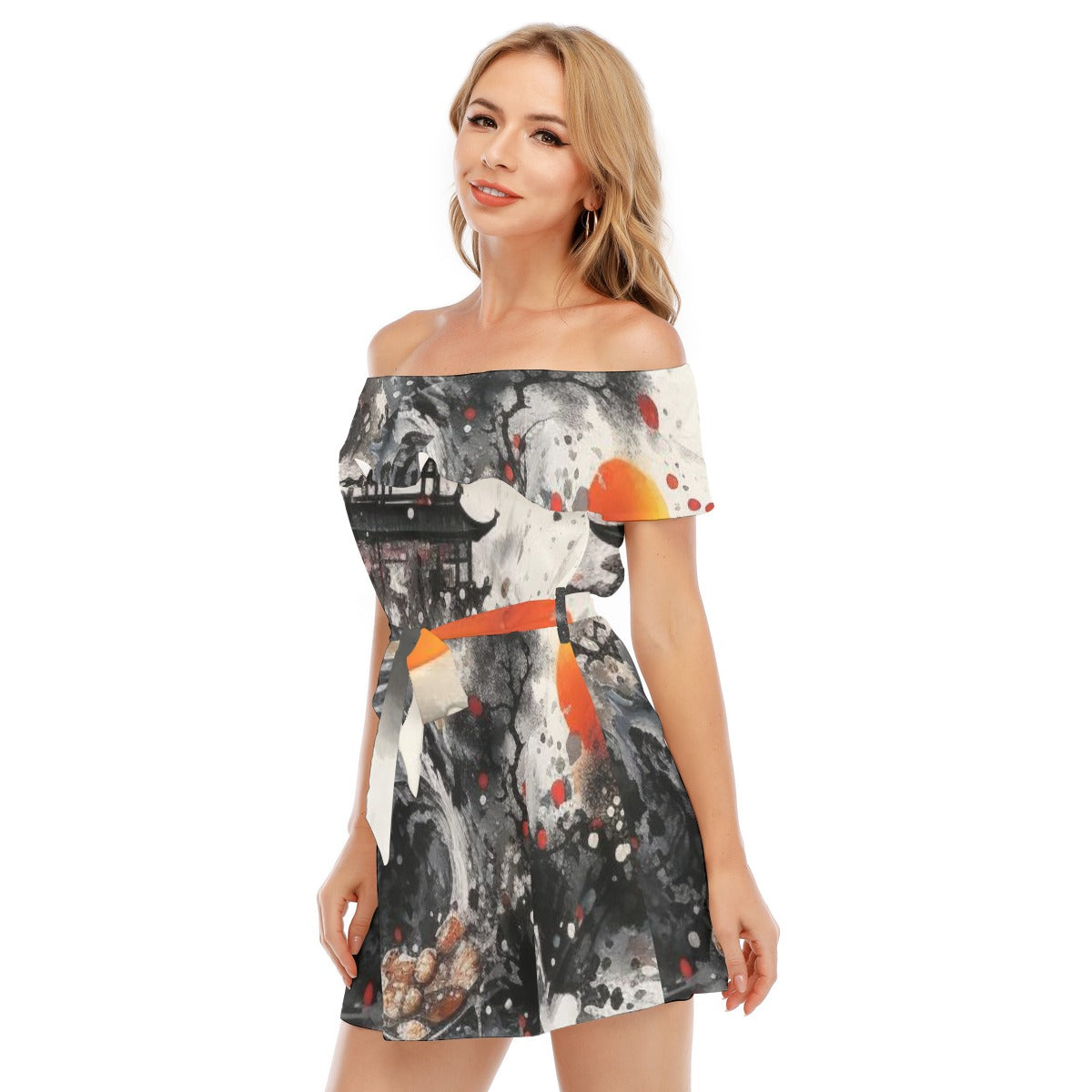 ACS Print Off-shoulder Dress With Ruffle