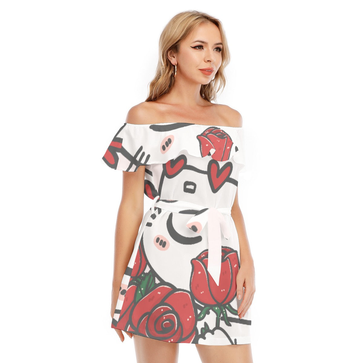Rosey Posey Off-shoulder Dress With Ruffle