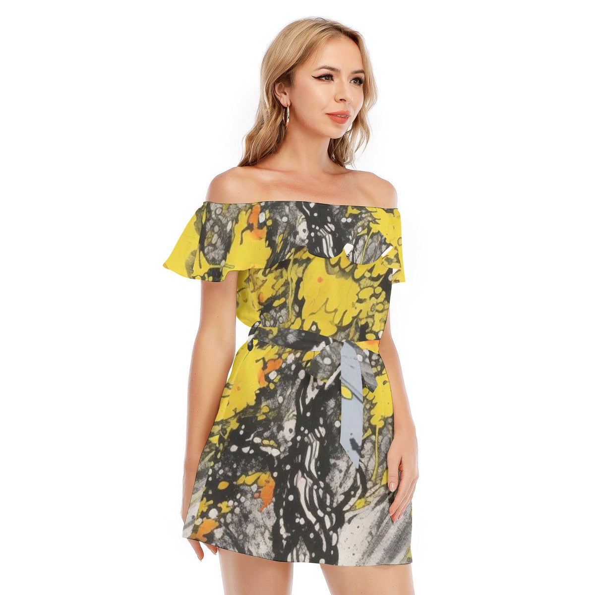 Autumn Stone Off-shoulder Dress With Ruffle