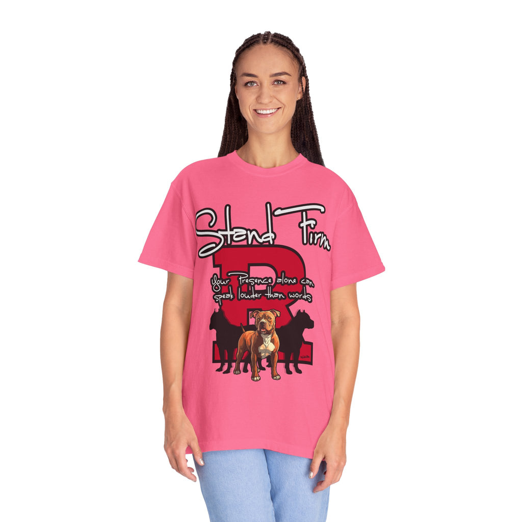 Stand Firm, Red Label Clothing, Unisex Dog Lover T-shirt, Comfortable Graphic Tee, Pet Owner Gift, Casual Daily Wear, Unique Dog Apparel
