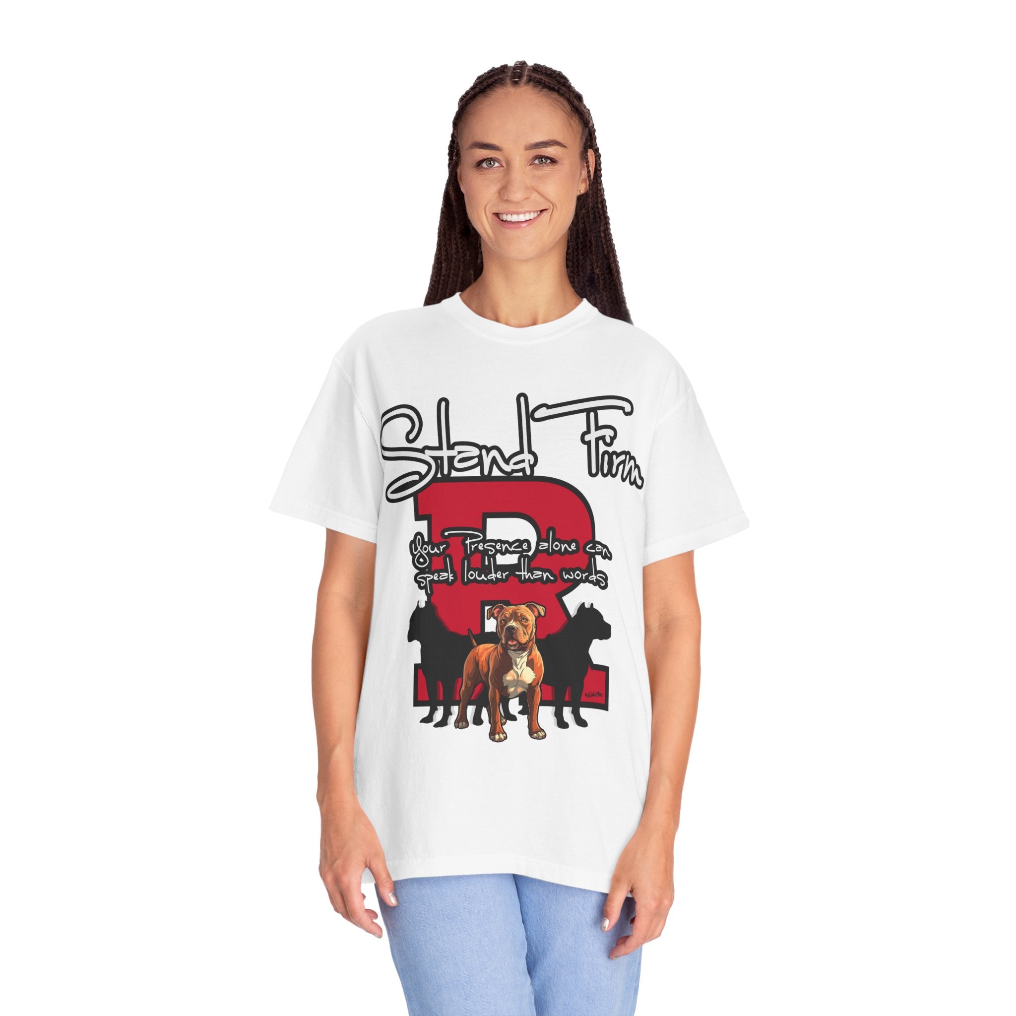 Stand Firm, Red Label Clothing, Unisex Dog Lover T-shirt, Comfortable Graphic Tee, Pet Owner Gift, Casual Daily Wear, Unique Dog Apparel