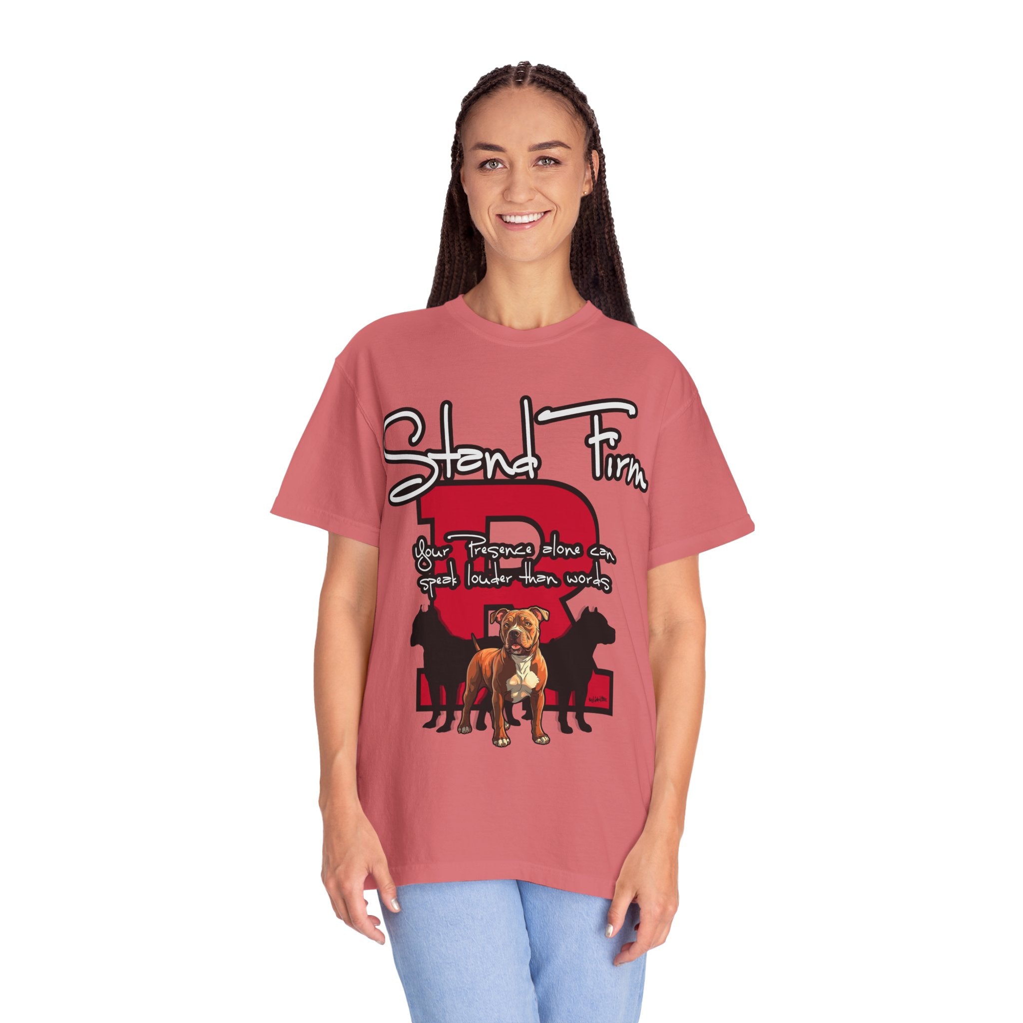 Stand Firm, Red Label Clothing, Unisex Dog Lover T-shirt, Comfortable Graphic Tee, Pet Owner Gift, Casual Daily Wear, Unique Dog Apparel