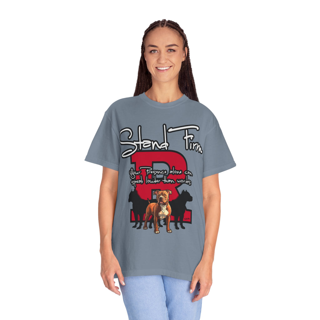 Stand Firm, Red Label Clothing, Unisex Dog Lover T-shirt, Comfortable Graphic Tee, Pet Owner Gift, Casual Daily Wear, Unique Dog Apparel