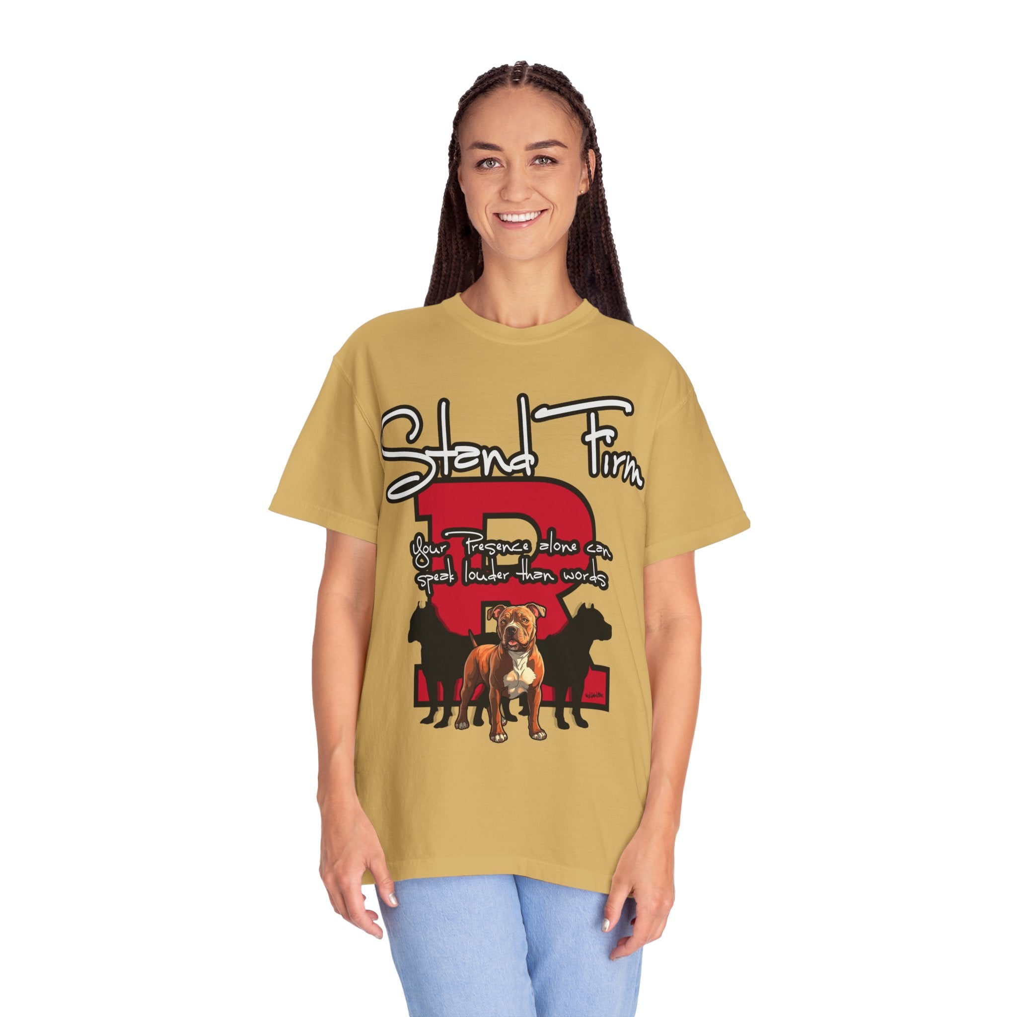 Stand Firm, Red Label Clothing, Unisex Dog Lover T-shirt, Comfortable Graphic Tee, Pet Owner Gift, Casual Daily Wear, Unique Dog Apparel